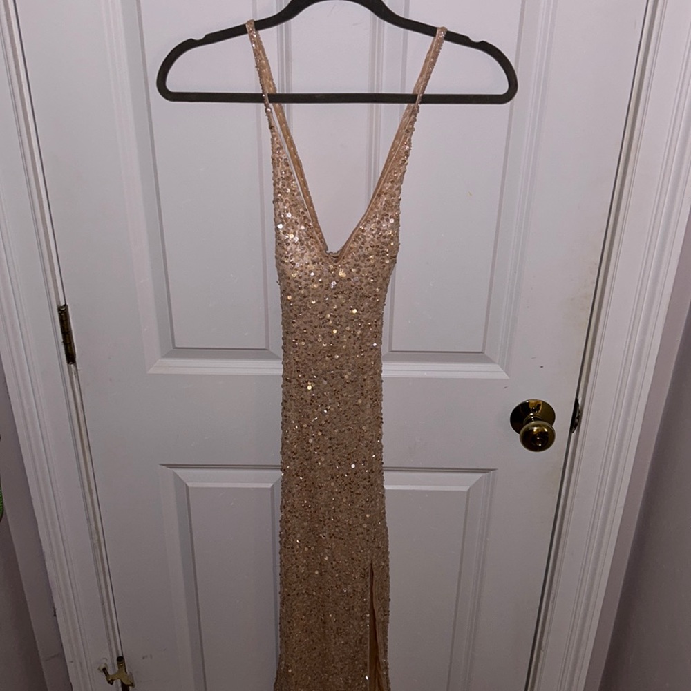 Champagne sequin prom dress